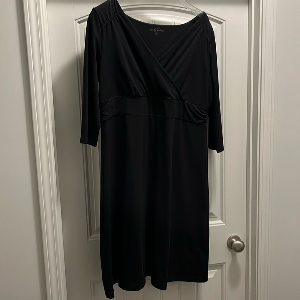Eddie Bauer 2XL Black Faux Wrap Dress 3/4 Sleeves GUC Stylish and Flattering Fit